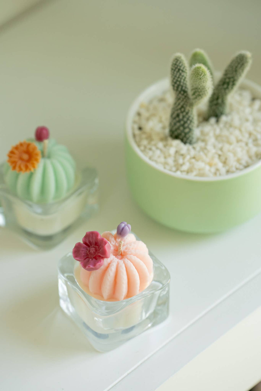 Barrel Cactus Tealight Candles: Green w/ orange