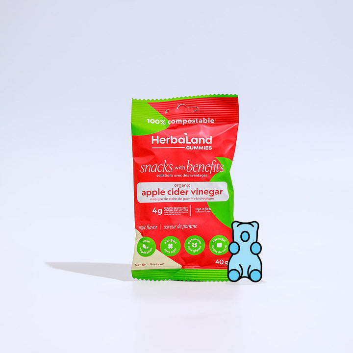 Herbaland Gummies Compostable Packaging - various flavors and benefits