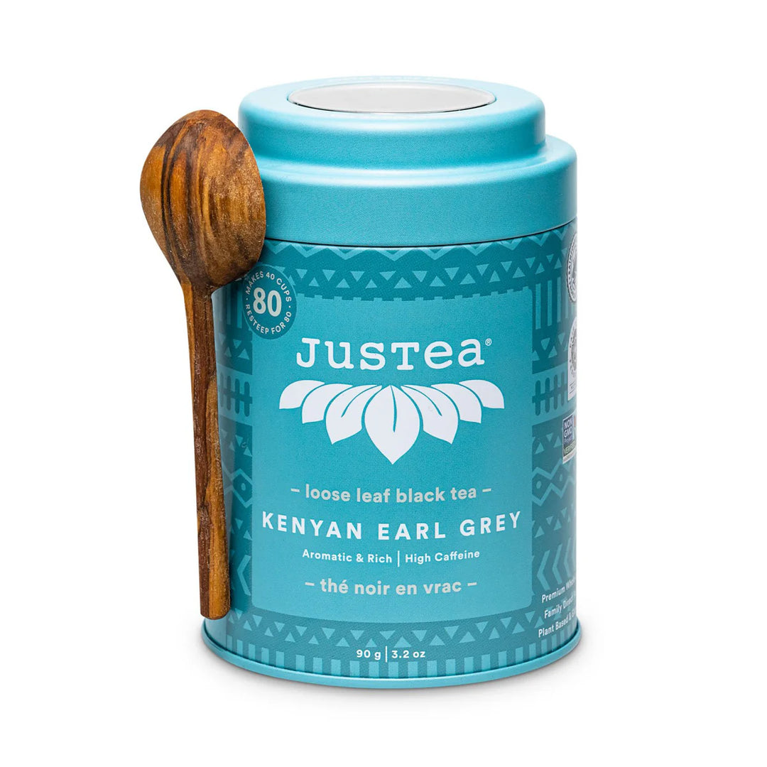 JusTea Herbal tea tins with wooden scoop