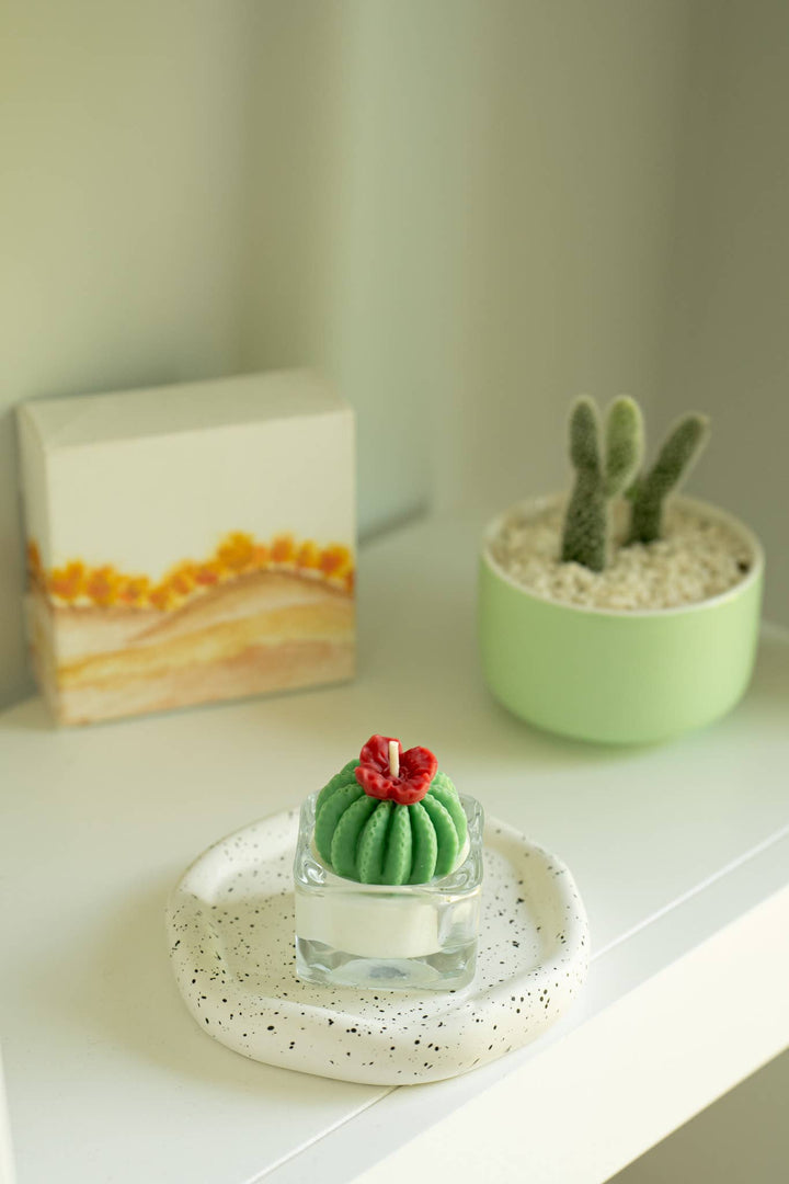 Barrel Cactus Tealight Candles: Yellow w/ green