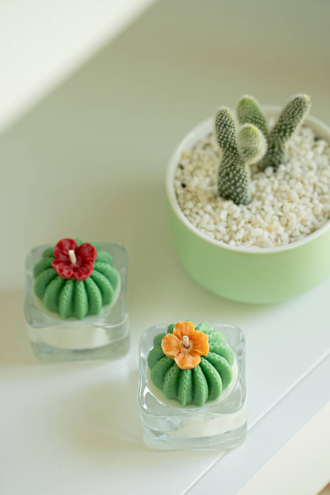 Barrel Cactus Tealight Candles: Yellow w/ green