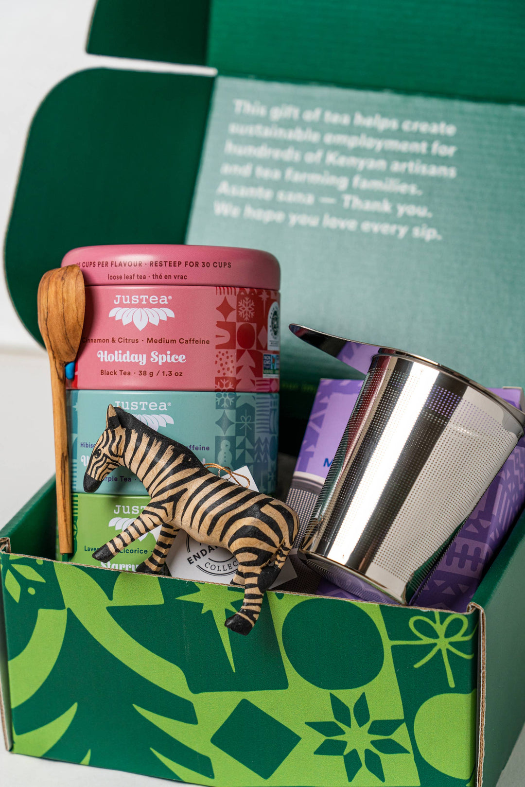 Holiday Gift Box - Tea Tin, Zebra Ornament, Spoon, Infuser