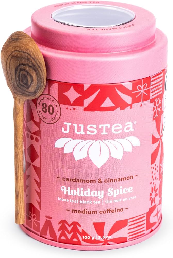 JusTea Herbal tea tins with wooden scoop