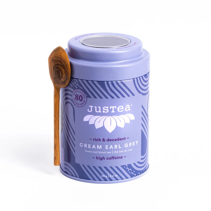 JusTea Herbal tea tins with wooden scoop