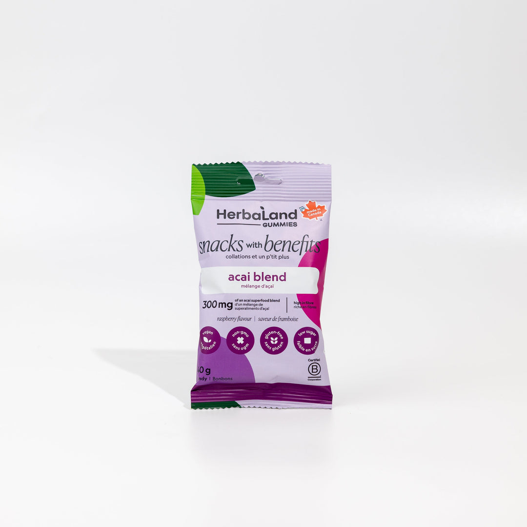 Herbaland Gummies Compostable Packaging - various flavors and benefits