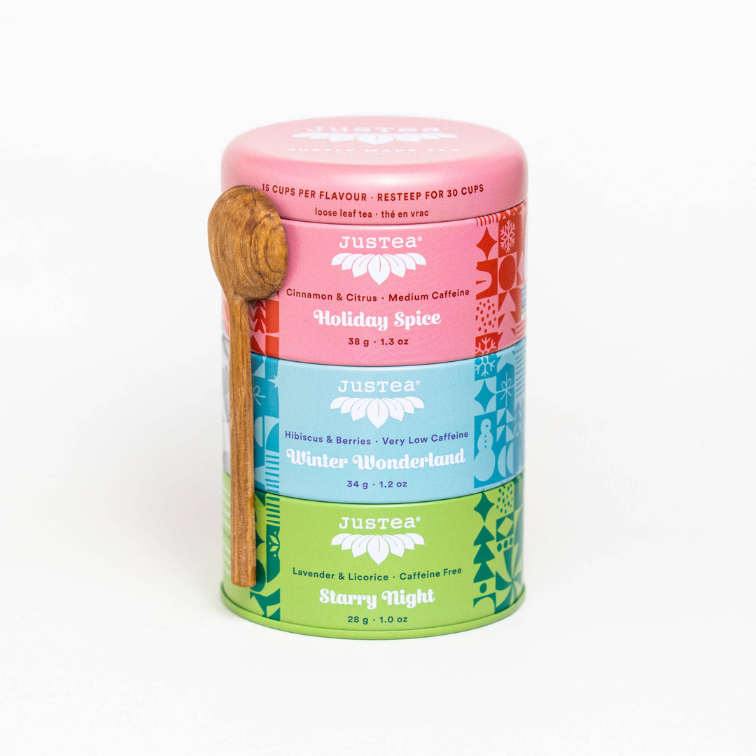 Holiday Trio Tin & Spoon - Organic Black, Green, Herbal Tea