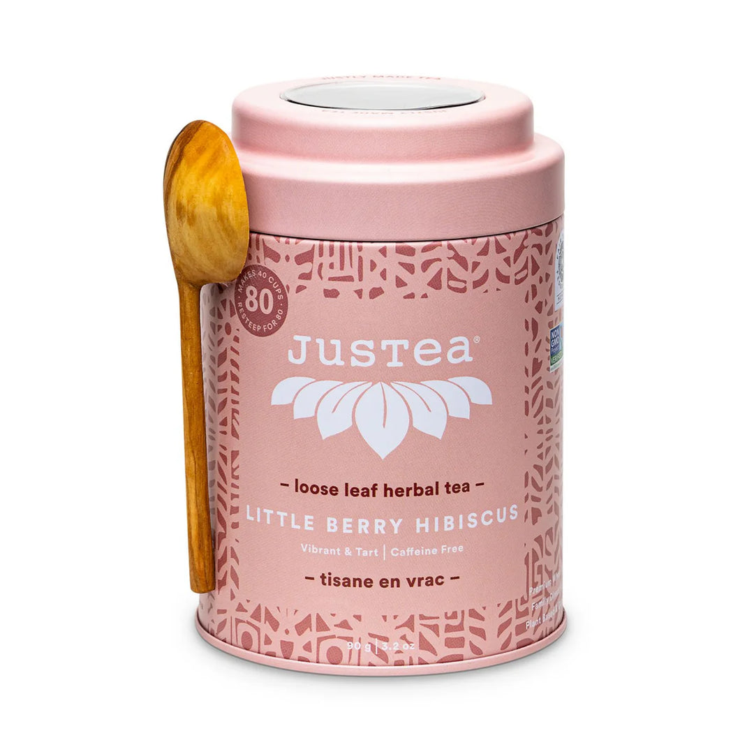 JusTea Herbal tea tins with wooden scoop