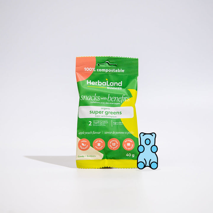 Herbaland Gummies Compostable Packaging - various flavors and benefits