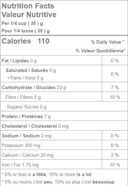 Nutrition facts for Organic Adzuki Beans.