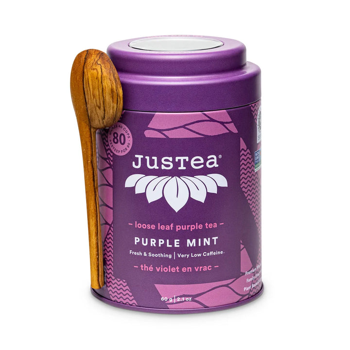 JusTea Herbal tea tins with wooden scoop