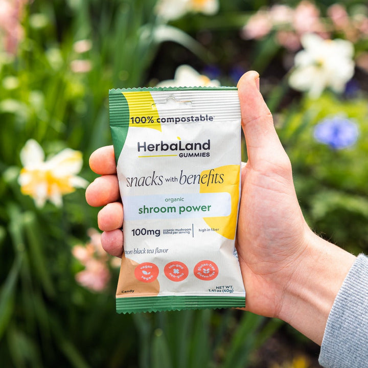 Herbaland Gummies Compostable Packaging - various flavors and benefits