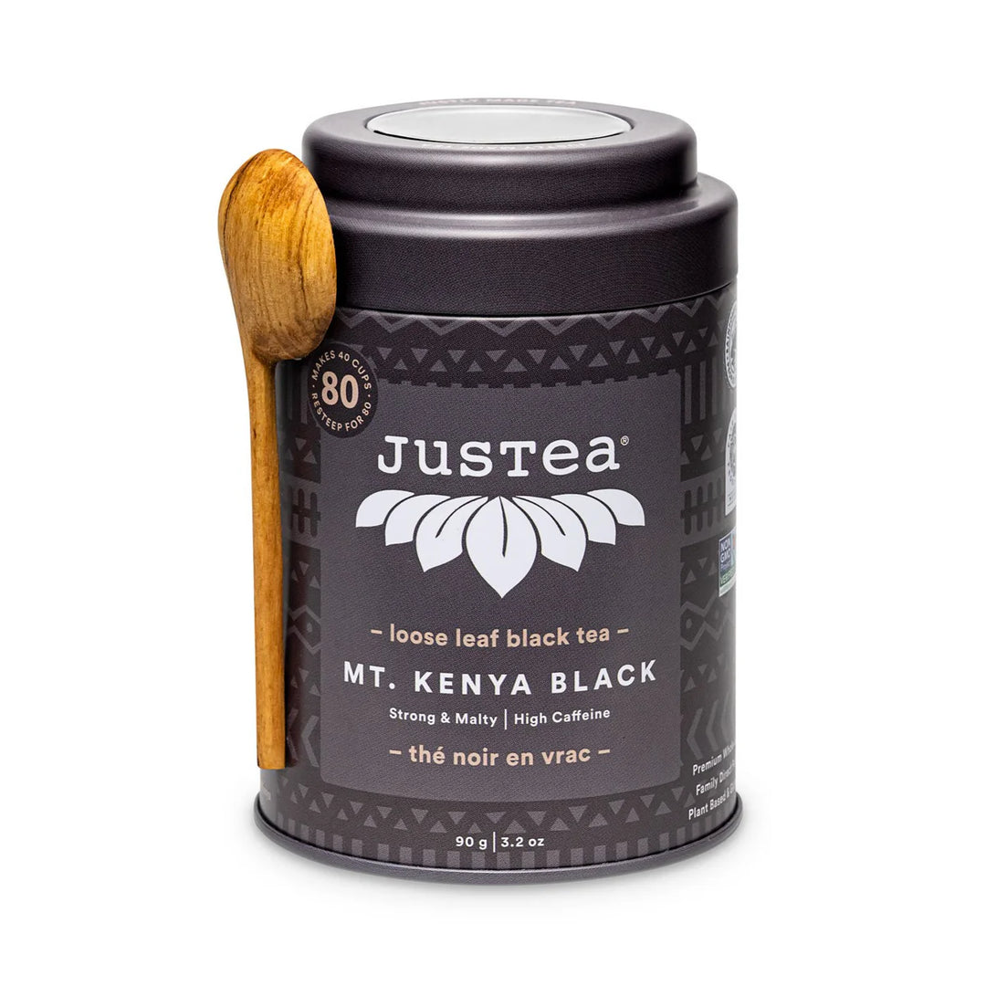 JusTea Herbal tea tins with wooden scoop