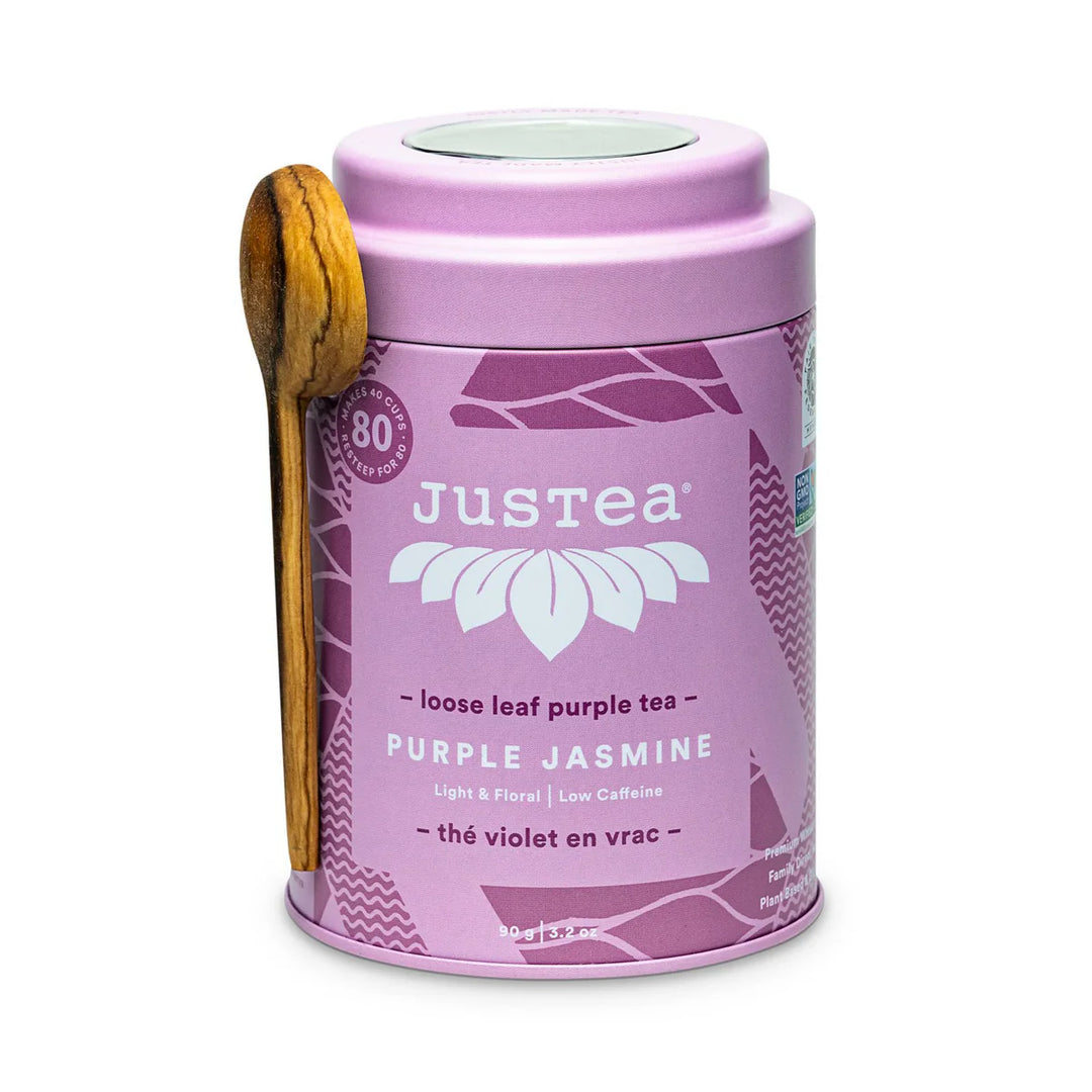 JusTea Herbal tea tins with wooden scoop