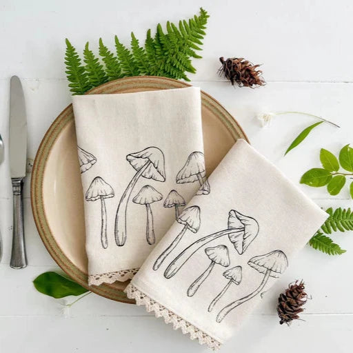 Whimsical Mushroom Linen Napkin Set of 2