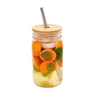 Bamboo Straw Tumbler Mason Jar Lid on a jar with a straw example