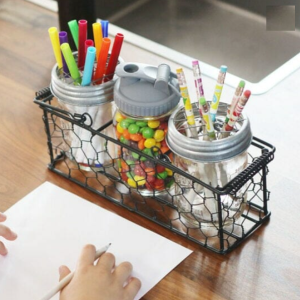 Wire Caddy For 3 Mason Jars in use example (holding 3 jars)