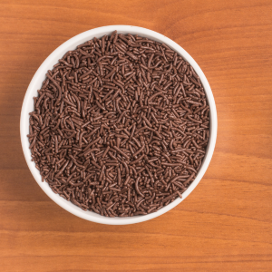 Chocolate sprinkles in a white bowl