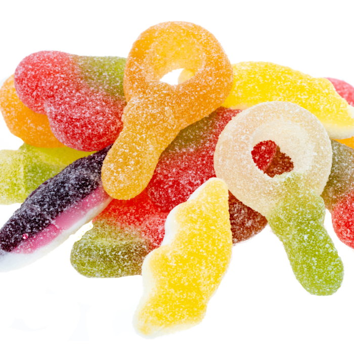 Vegan sour keys on a white background