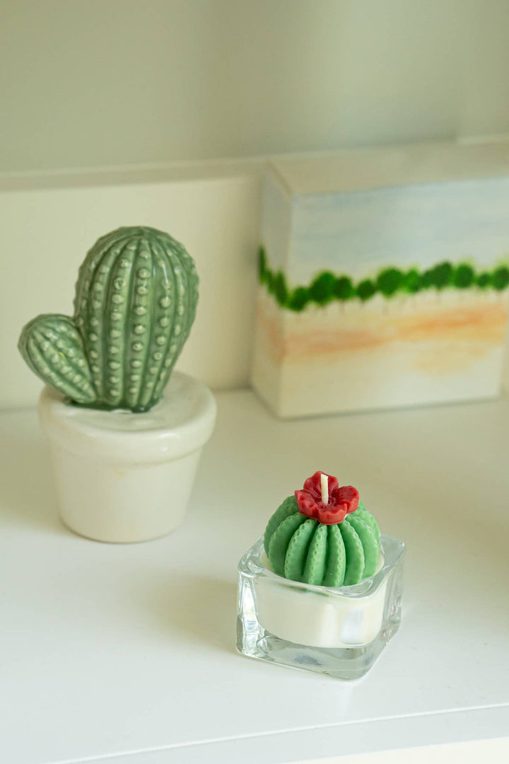 Barrel Cactus Tealight Candles: Mint w/ orange