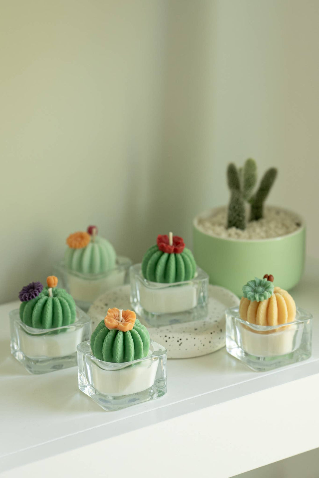 Barrel Cactus Tealight Candles: Yellow w/ green