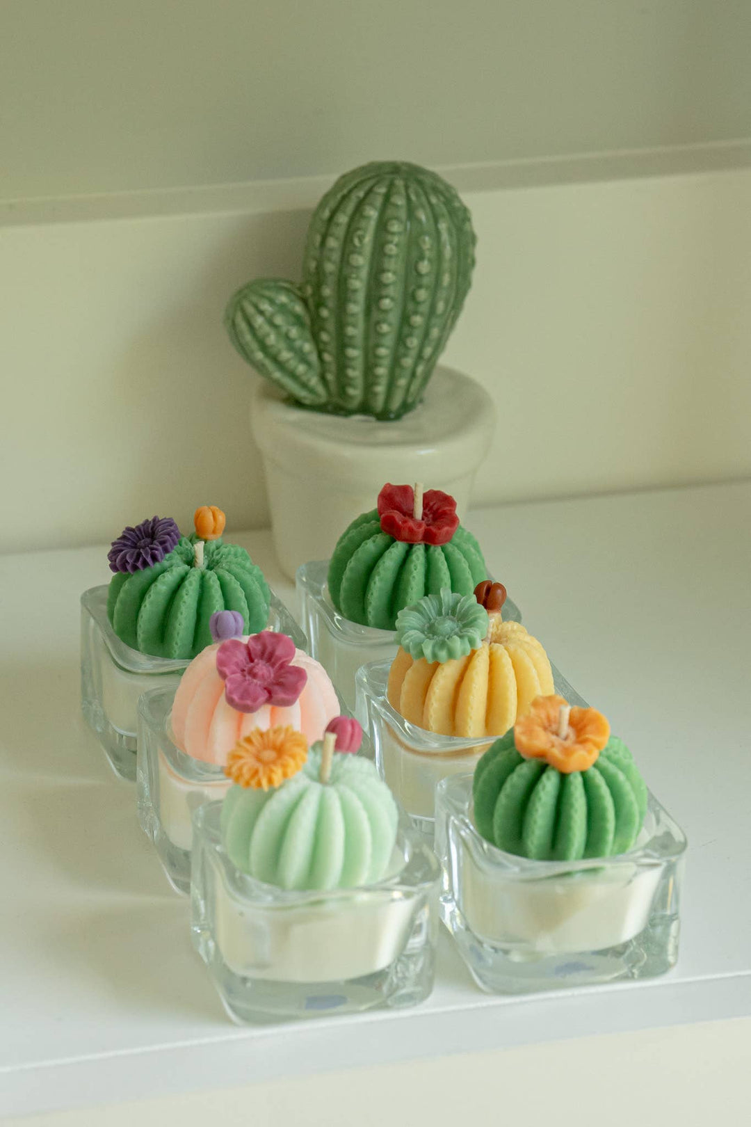 Barrel Cactus Tealight Candles: Yellow w/ green