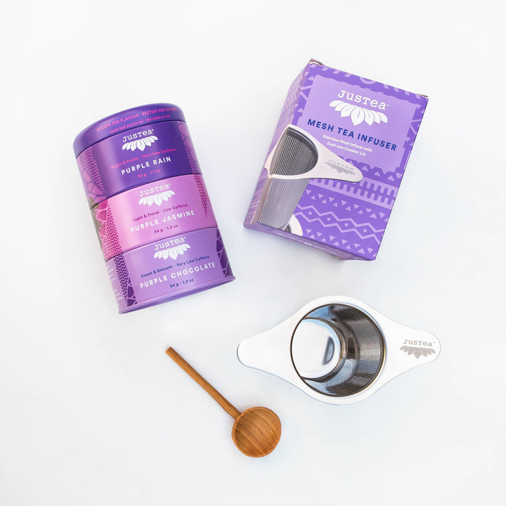 Purple Gift Box - Trio Tea Tin, Hand-carved Spoon, Infuser