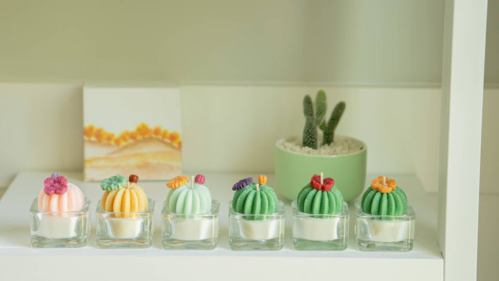 Barrel Cactus Tealight Candles: Green w/ orange