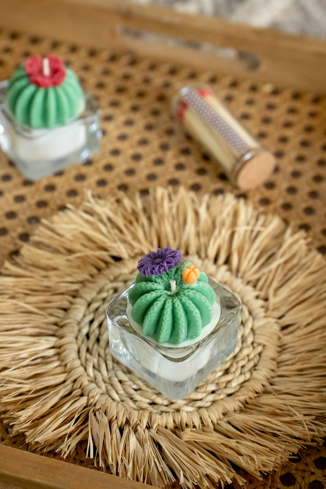 Barrel Cactus Tealight Candles: Mint w/ orange