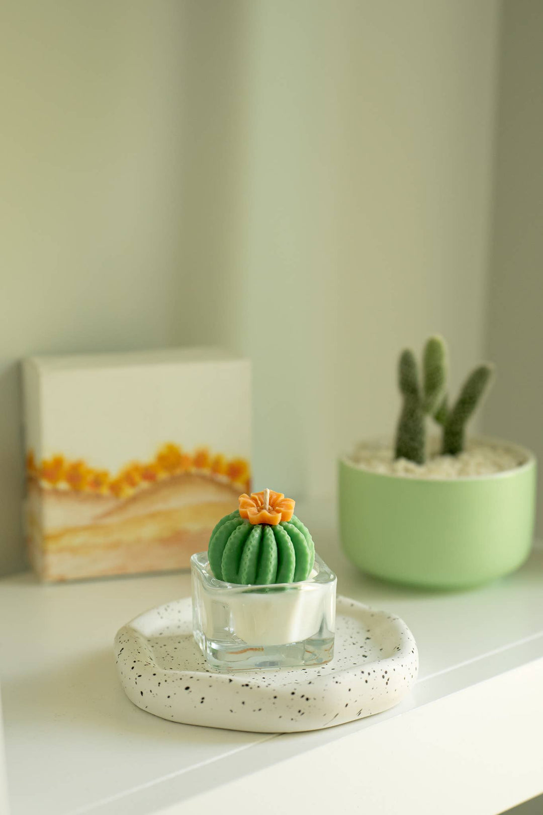 Barrel Cactus Tealight Candles: Yellow w/ green