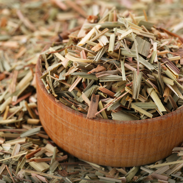 Organic lemongrass in a wooden bowl 